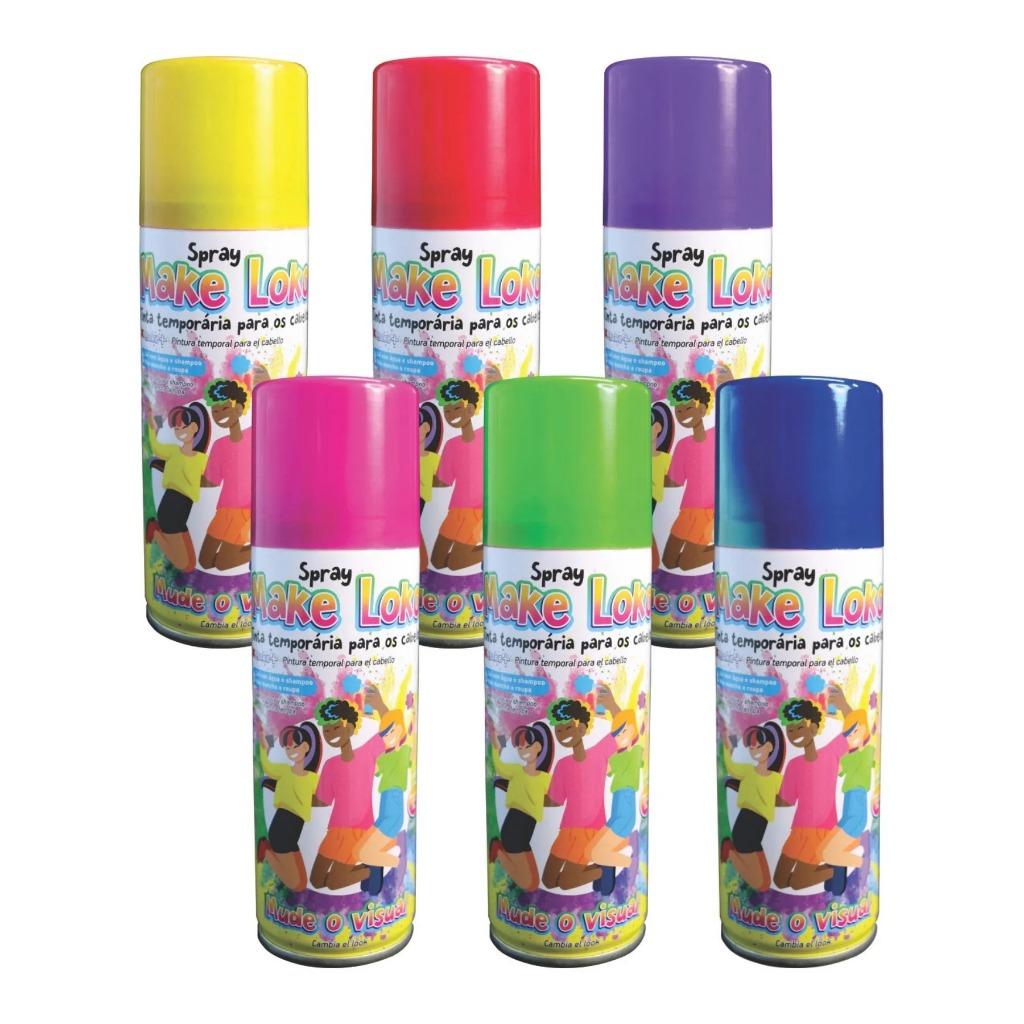 Tinta Spray Temporária P/Cabelo Rosa, Verde, Vermelha e Azul Cabelo Maluco - 120ml