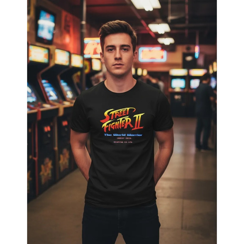 Camiseta Street Fighter 2 Jogo Camisa Jogo Fliperama Antigo Retrô Modelo Masculino