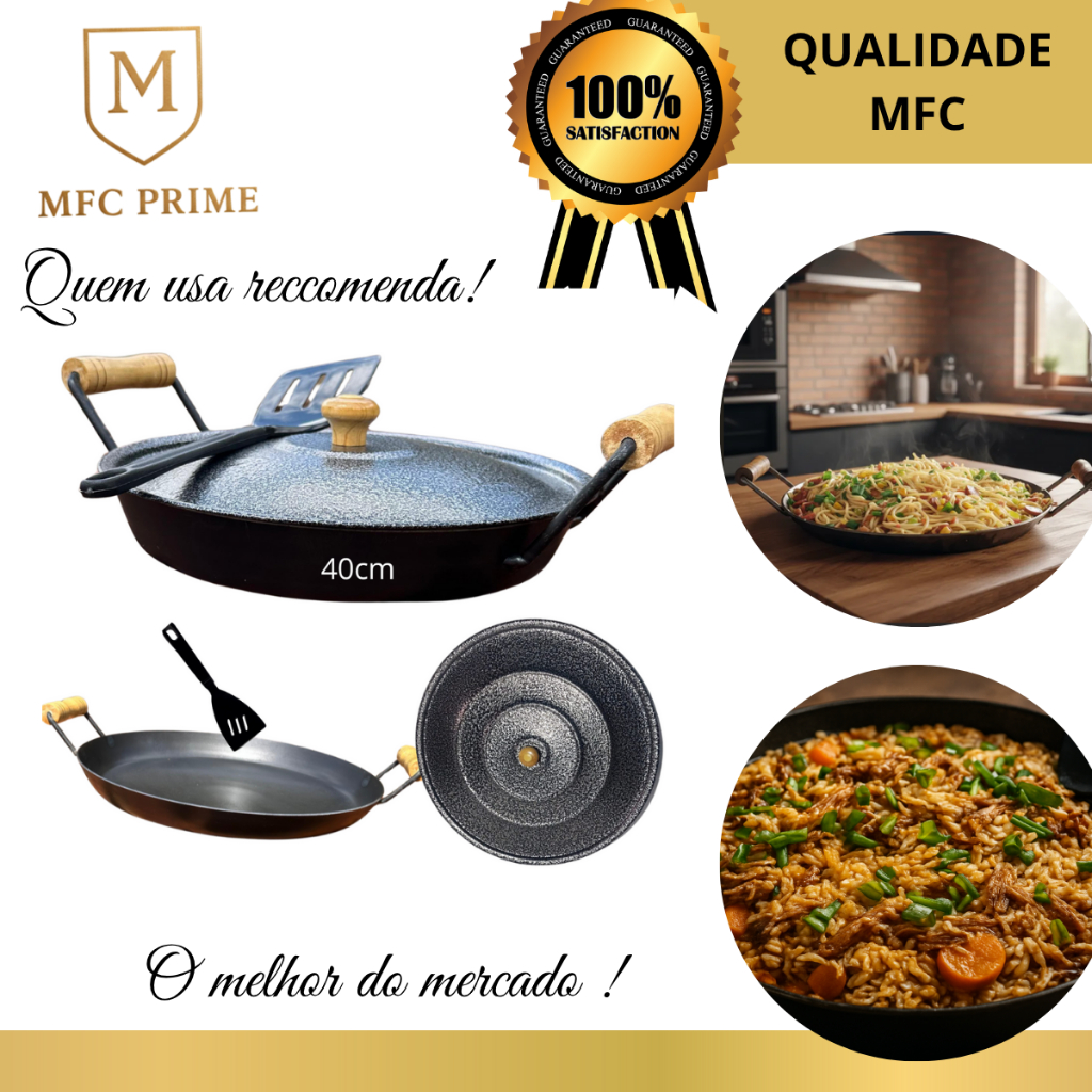 Disco de Arado Tacho Porções em Geral Alça de Madeira Premium com Borda e Tampa Profissional  Bife E Carne