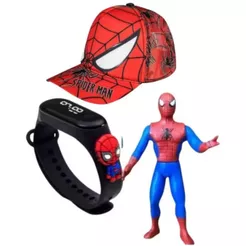 Kit 3 Homem Aranha, Bone + Boneco + Relogio Digital