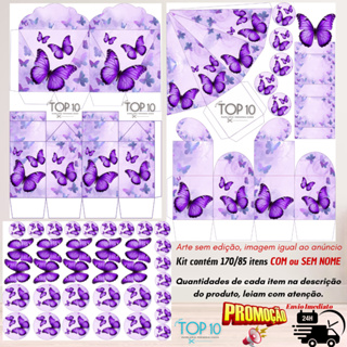 Kit de Lembrancinhas Personalizadas com 170/85 itens  TEMA: BORBOLETA LILAS/ROXA - Envio rápido em Oferta na Shopee