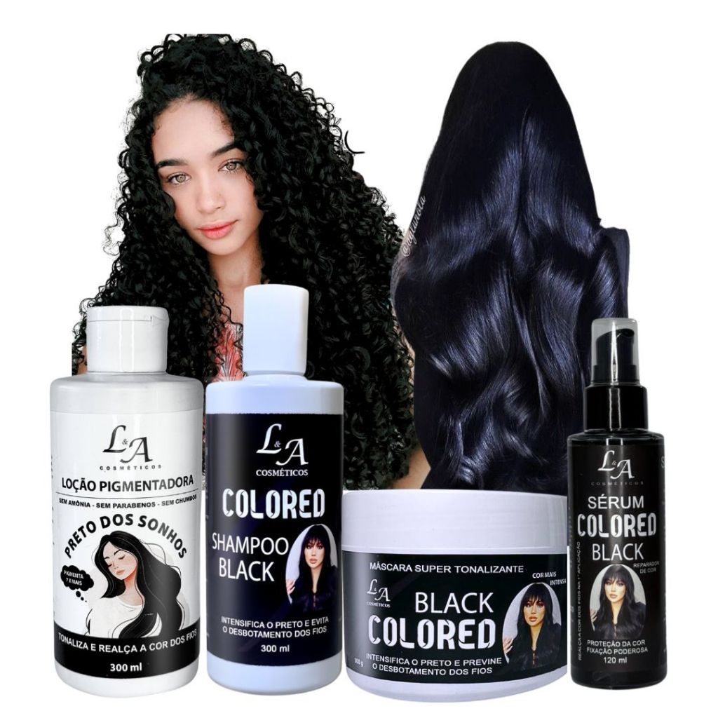 Combo Completo Tonalizante Preto Black Intenso 4 em 1 - Shampoo Condicionador Máscara e Sérum Black