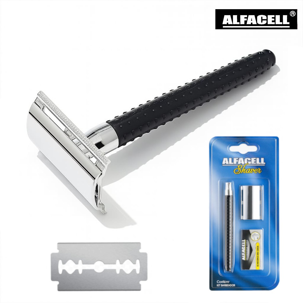 Kit Barbeador Inox Com Lâmina Clássico Alfacell em Oferta na Shopee