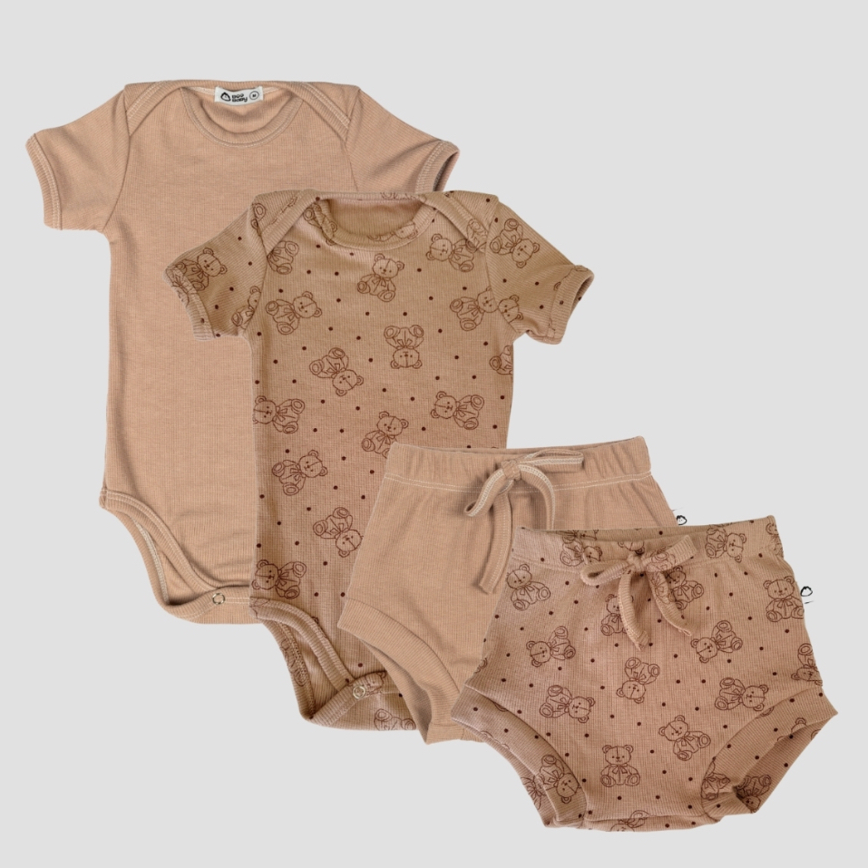 Kit Bebê 2 conjuntos Body manga curta e short canelado verão toque macio 05k2c1 em Oferta na Shopee