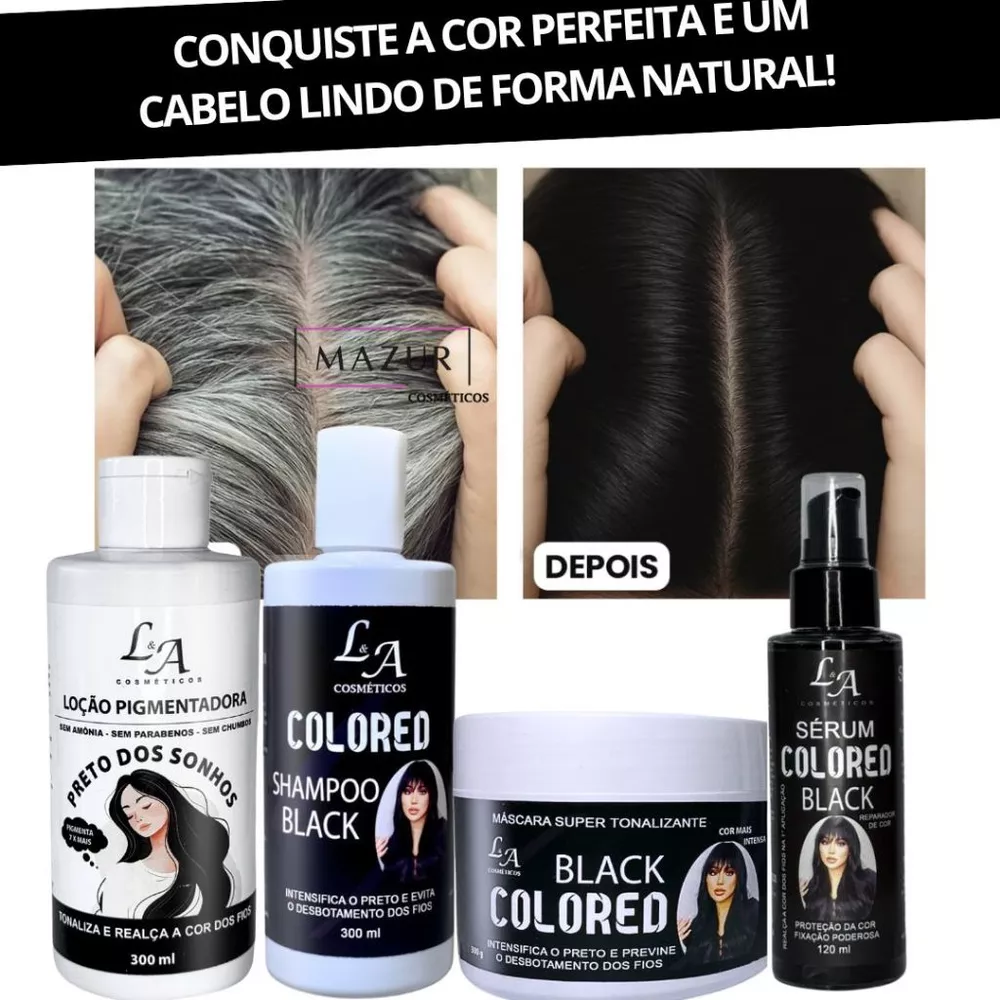 Combo Completo Tonalizante Preto Black Intenso 4 em 1 - Shampoo Condicionador Máscara e Sérum Black