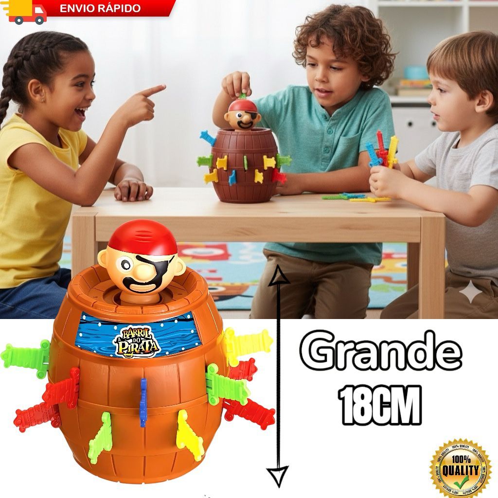 Jogo Pula Pirata Barril Grande 18 CM Divertido 16 adagas Original Infantil