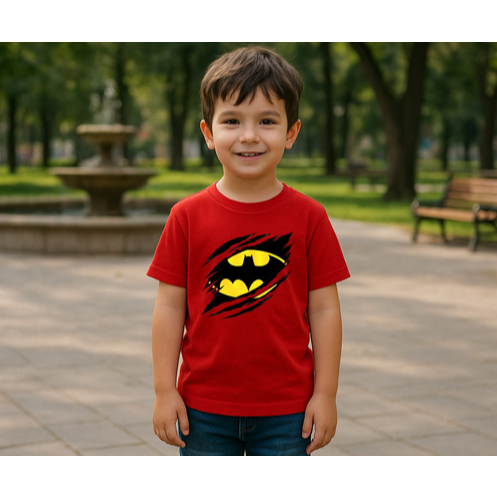 Camiseta Masculina Camisa Infantil Menino T-Shirt Casual Estampado Batman Para Dia a Dia Passeio 100 Algodão Premium