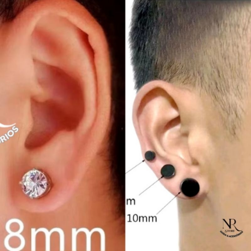 Brinco De Pressão Magnetico Preto 10mm Falso Alargador e  Zircônia 8mm Masculino Feminino Sem Furo