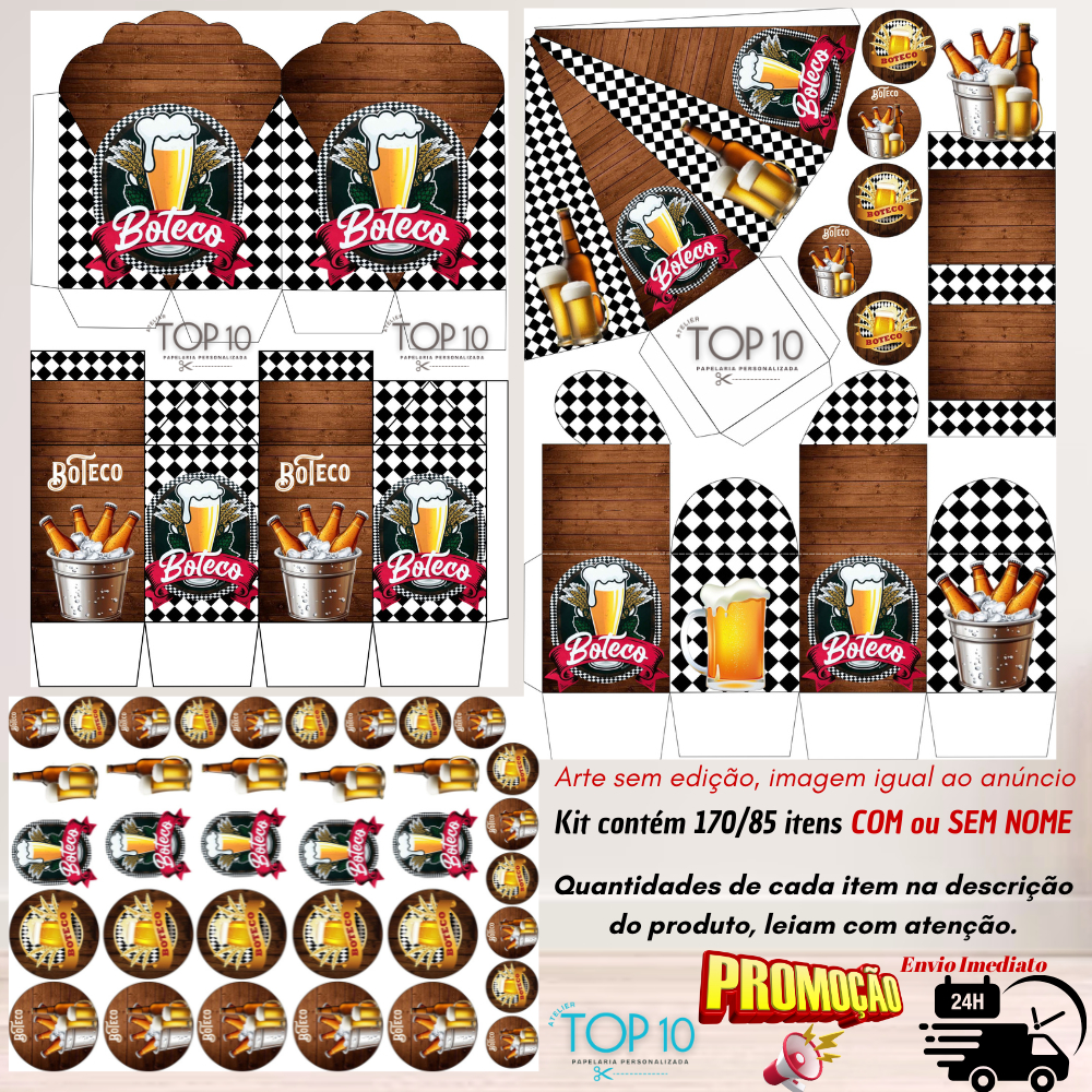 Kit de Lembrancinhas Personalizadas com 170/85 itens  TEMA: BOTECO - Envio rápido em Oferta na Shopee