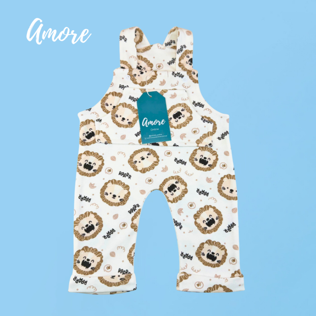 Jardineira para bebê Leão - Suedine 100% Algodão