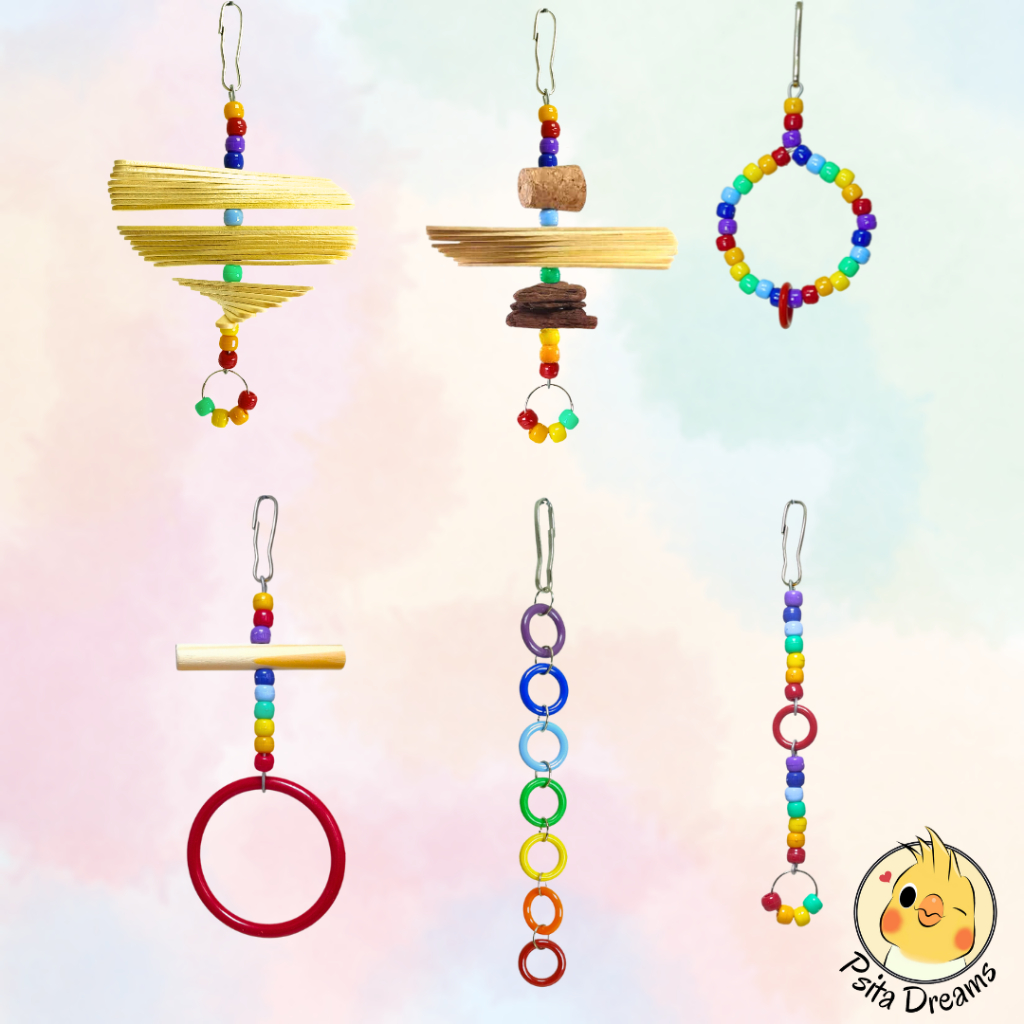 Kit Penduricalhos Arco-Íris, Brinquedos, calopsita, agapornis, periquito, aves, acessórios para gaiola, poleiro, escada