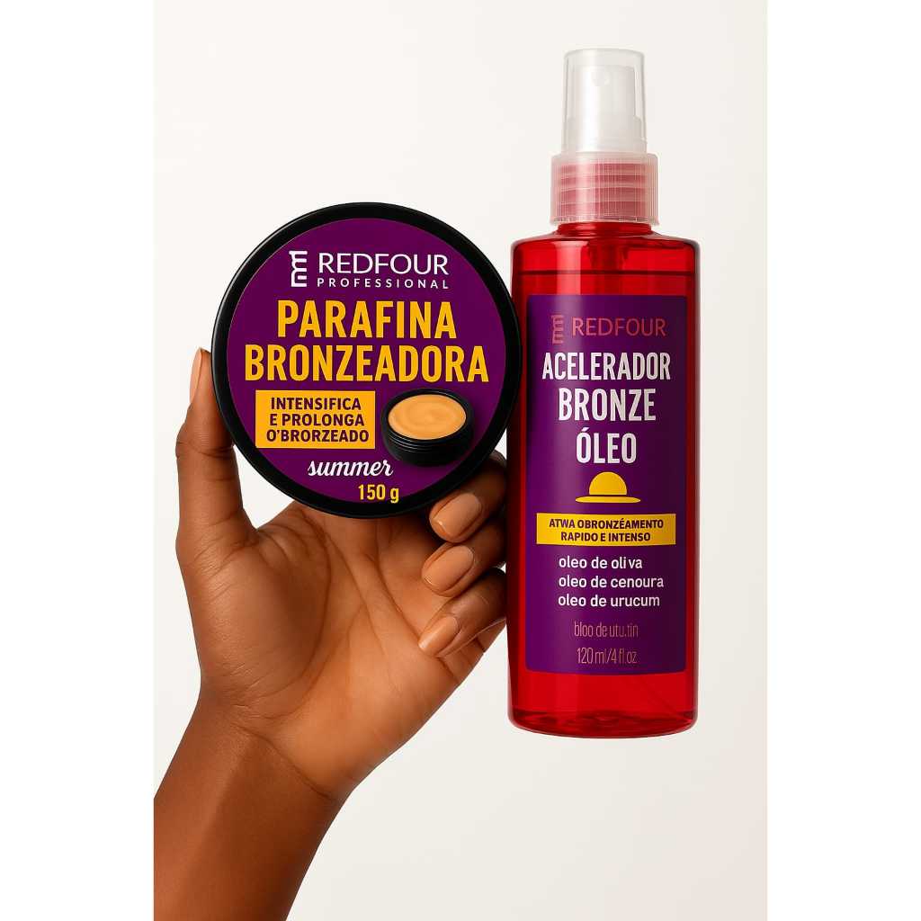 Acelerador 120ML + Parafina 150g REDFOUR – Bronze Natural e Dourado, Bronze de Verão Cenoura e Urucum. em Oferta na Shopee