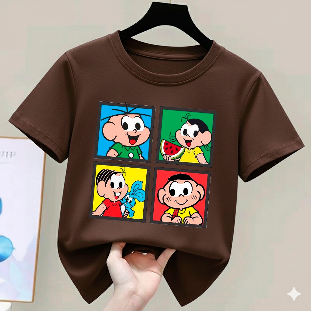 Camiseta De Algodão Infantil Turma Da Monica Personagens Tendencia Cores Diferenciadas em Oferta na Shopee