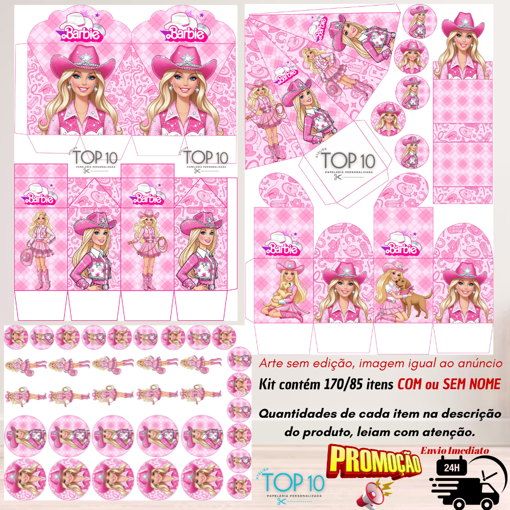 Kit de Lembrancinhas Personalizadas com 170/85 itens  TEMA: BARBIE BOIADEIRA - Envio rápido