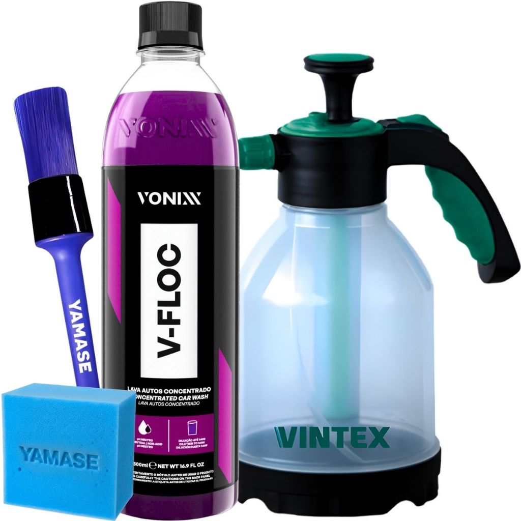 KIT SHAMPOO NEUTRO V-FLOC 500ML PULVERIZADOR DE COMPRESSÃO MANUAL SNOW FOAM VINTEX