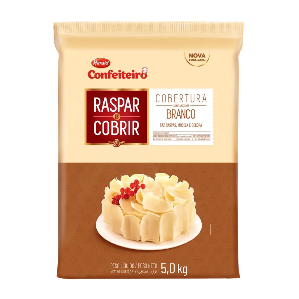 Barra Cobertura Raspar e Cobrir Sabor Chocolate Branco Confeiteiro 5,0Kg Raspar e Modelar Harald