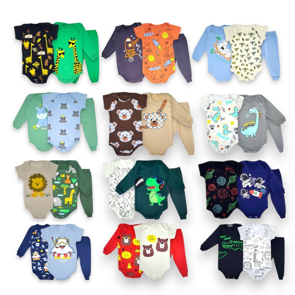 Kit 3 a 12 Peças Bodys de Bebê Manga Longa Menino Conjuntos para bebês sortidos. TAM RN ao GG em Oferta na Shopee
