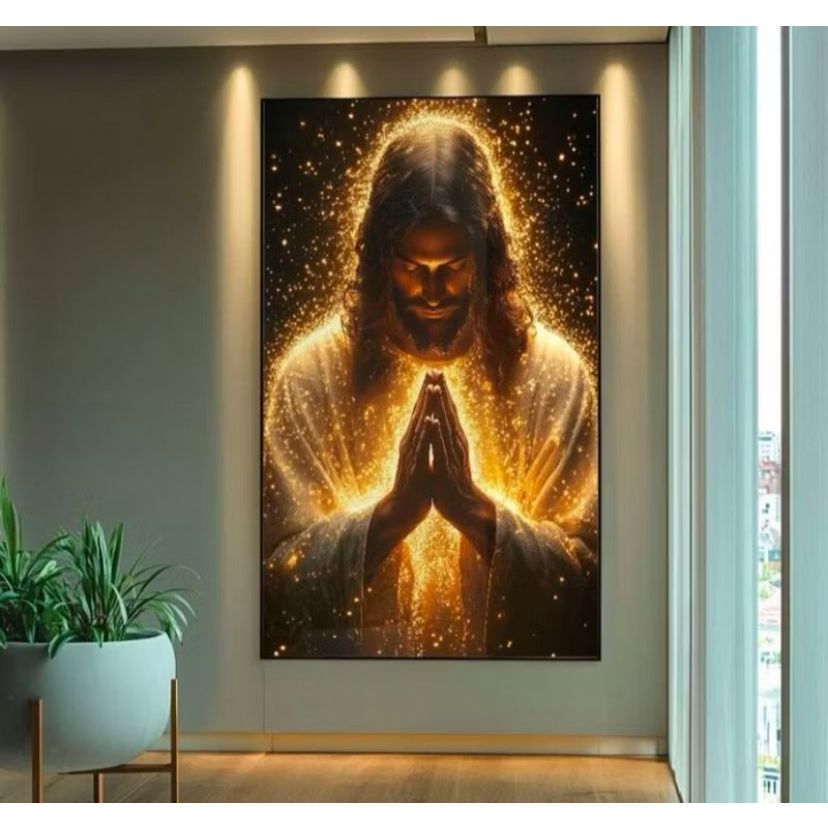 Quadro Decorativo Jesus Cristo Orando Dourado Religioso para Sala Quarto Escritório Decoração Cristã