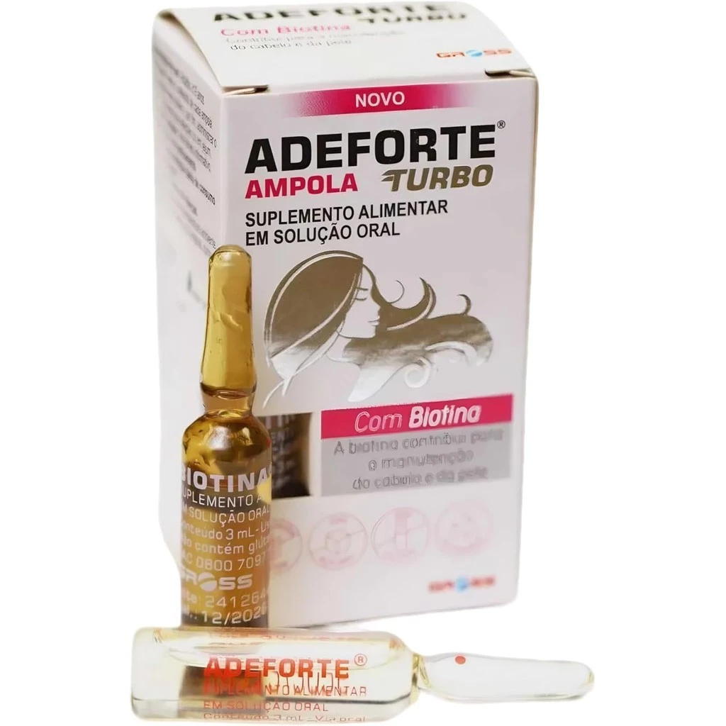 Adeforte Turbo Biotina Ampola 3ml - Cabelo Forte, Pele Radiante, Unhas Saudáveis - Vitaminas A D E