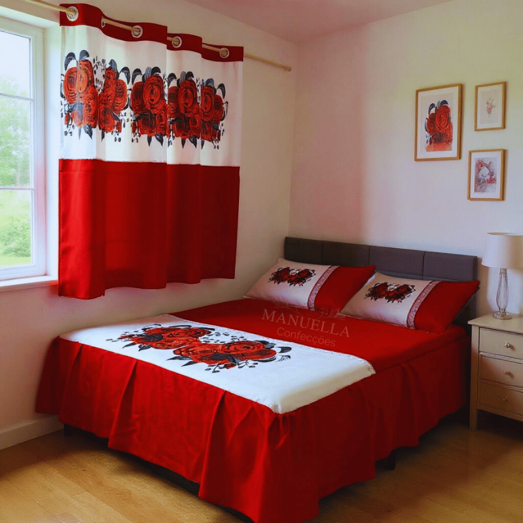 Kit Colcha Casal Box 2,45m x 2,55 Com Cortina para Janela - 5 Peças