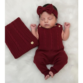 Kit Bebê Manta Jardineira Tricot Trança RN Saída de Maternidade Cobertor Macacão Infantil em Oferta na Shopee