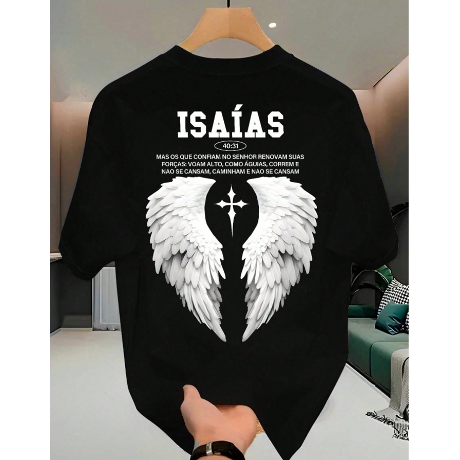 Camiseta Preta Isaias com Frases de Cristo team Jesus Blusa Unissex Camiseta Branca e Bege Gospel Promoção T-Shirt