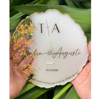 Porta Alianças em resina Luxo COM SUPORTE I 16cm Personalizado para Casamento, noivas e decoração I Folhas de ouro em Oferta na Shopee