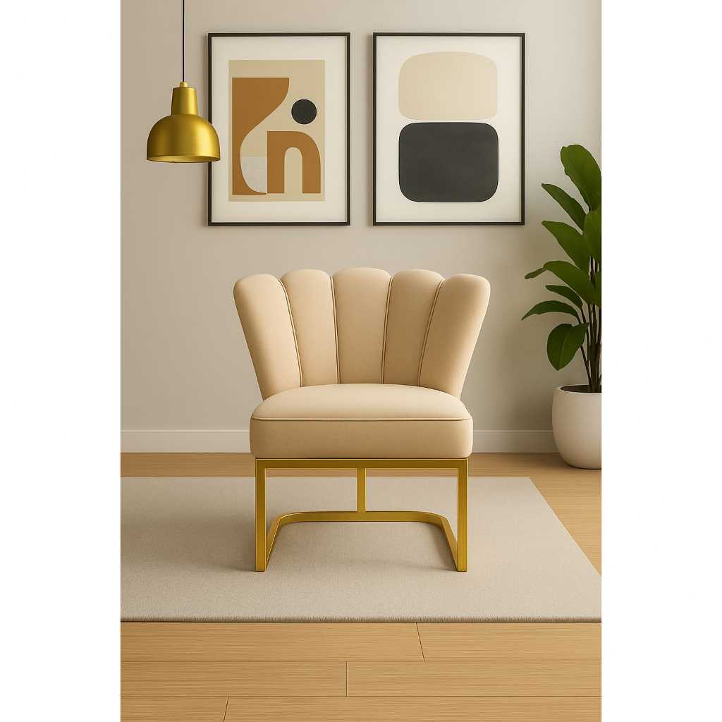 Poltrona Cadeira Pétala Base de Metal Dourado para Sala de Estar Recepção Consultório