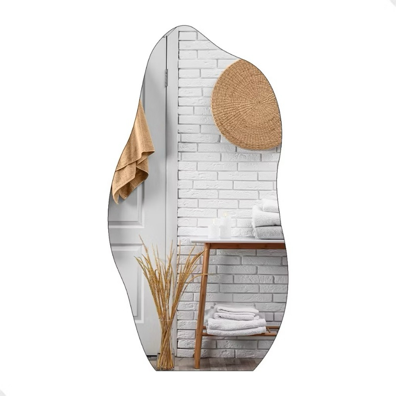 Espelho Orgânico Com Couro Modelo Flame 40x95cm Decoração de Quarto Sala Banheir
