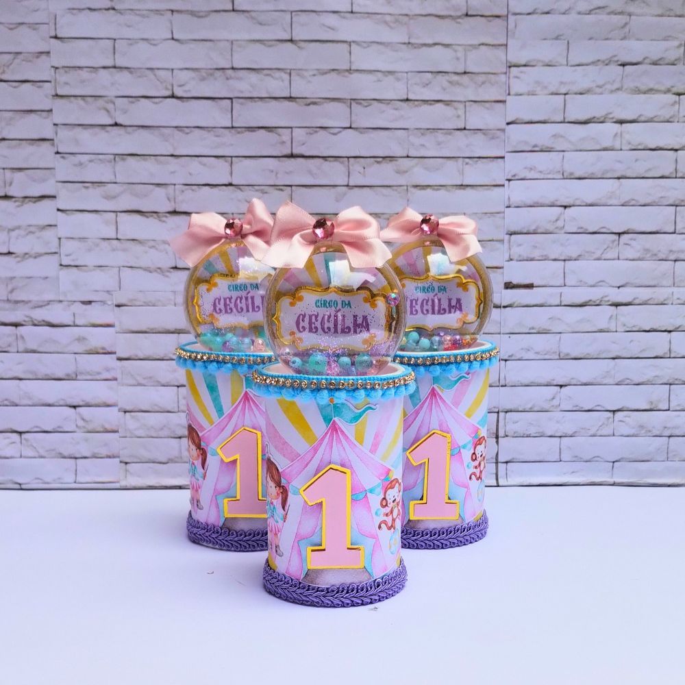 Cofre Shaker Circo Rosa Luxo – Lembrancinha Personalizada Festa Infantil Menina – Cofrinho Decorado Tema Circo Rosa