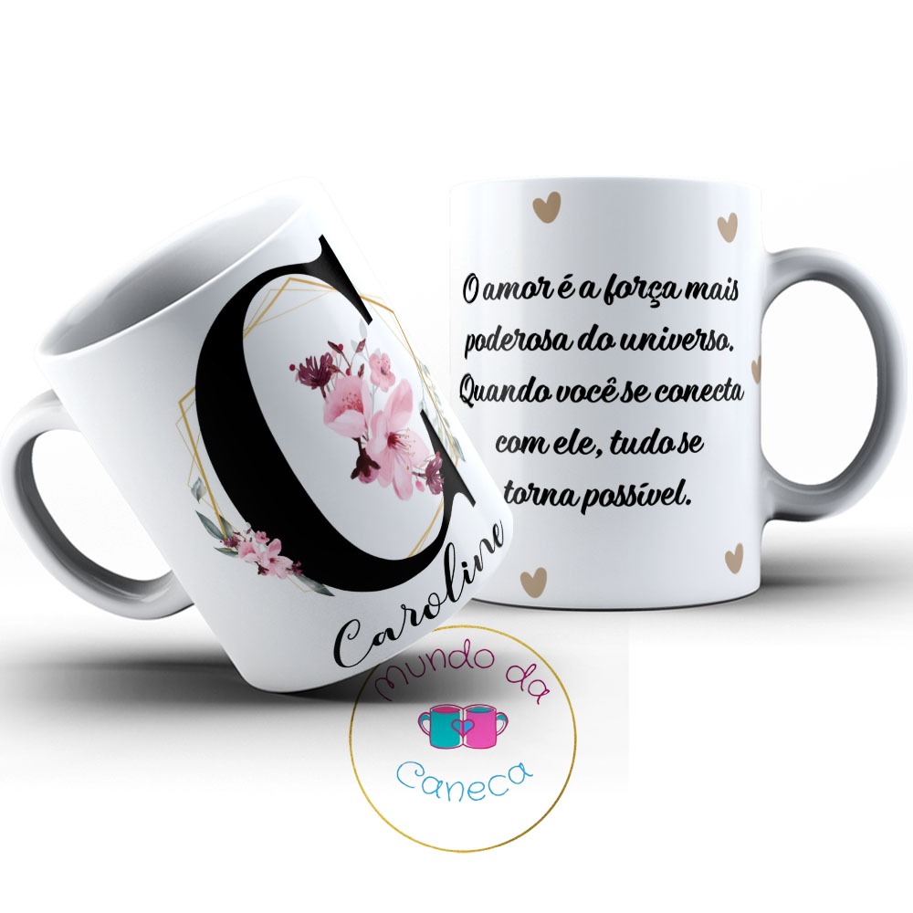Caneca Personalizada com sua Inicial seu Nome e Frase de Porcelana (Temos Todas as Iniciais)
