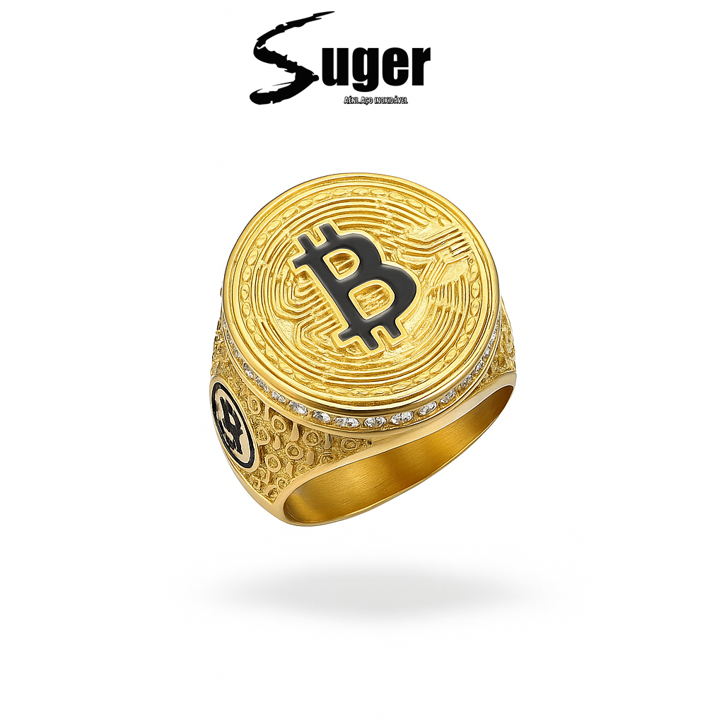 Anel Masculino Bitcoin em Aço Inoxidável 316L Dourado Design Luxuoso, Não Desbota, Presente Estiloso em Oferta na Shopee