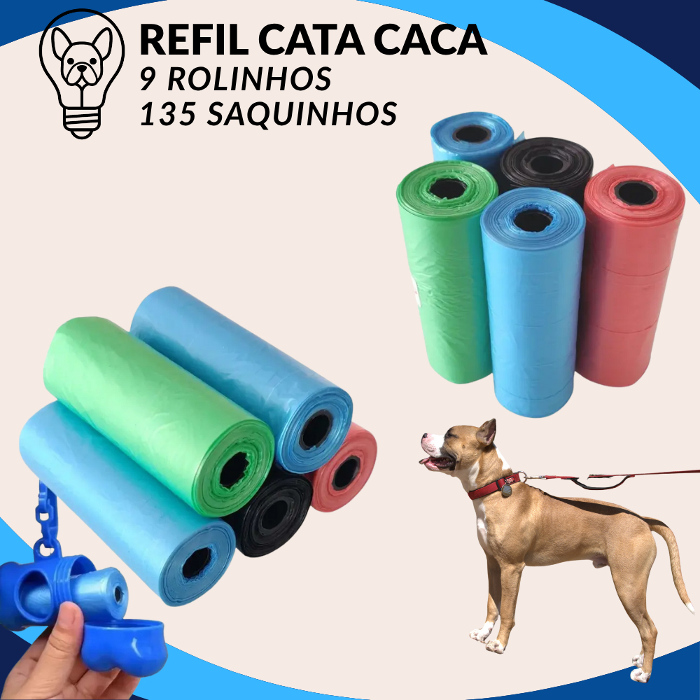 135 Saquinhos Refil Cata Caca Sacola Biodegradavel Pratico p/ Passeio do Pet Cachorro Cao Gato