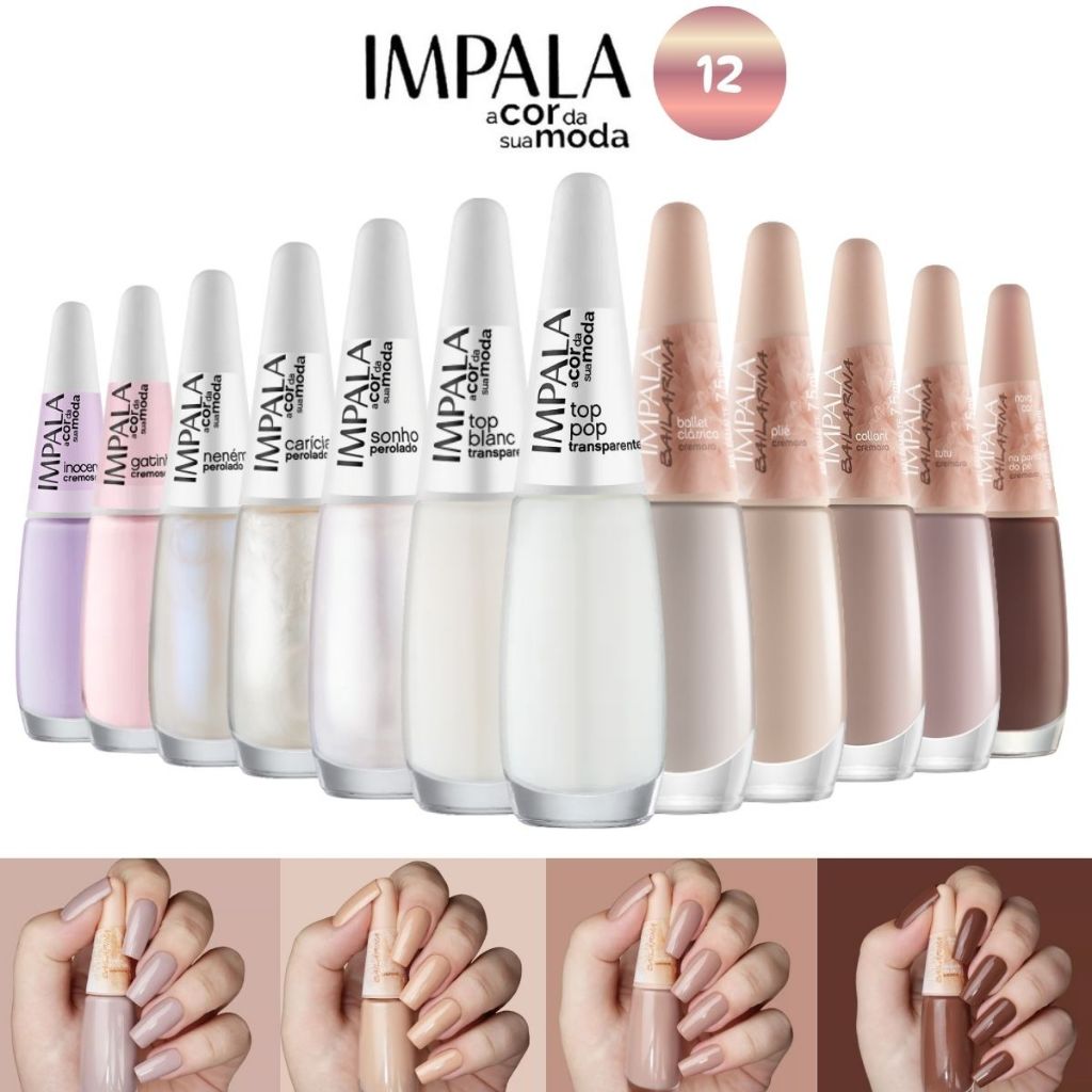 IMPALA: Kit com 12 Esmaltes em Tons Claros e Nude em Oferta na Shopee