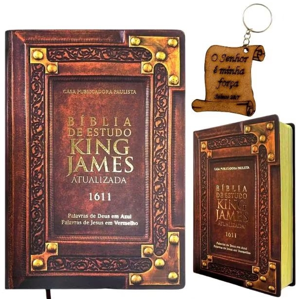 Bíblia de estudo King James atualizada - C. Marrom + chaveiro Bíblico