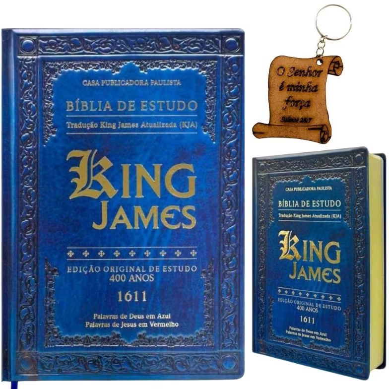 Bíblia de estudo King James atualizada - Azul + chaveiro Bíblico