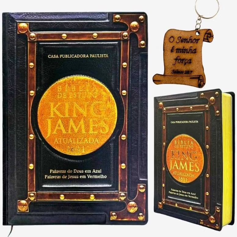 Bíblia de estudo King James atualizada - C. Preta + chaveiro Bíblico