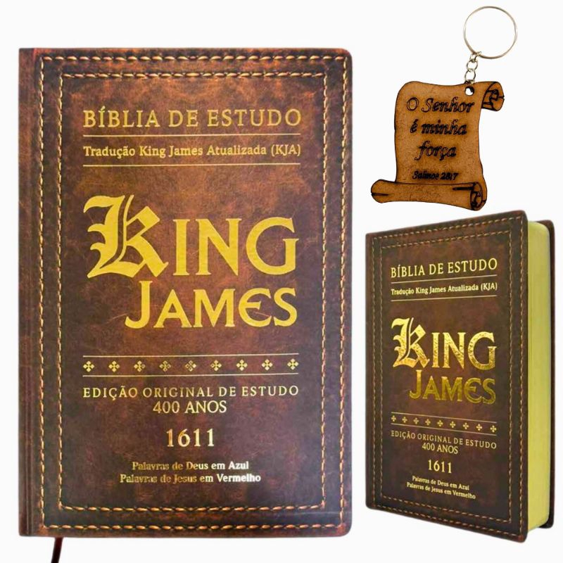Bíblia de estudo King James atualizada - Costura Marrom + chaveiro Bíblico