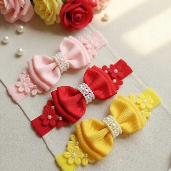 kit 3 tiaras para bebês  artesanal, laços elásticos confortáveis tiara faixa macia e  estilosa .