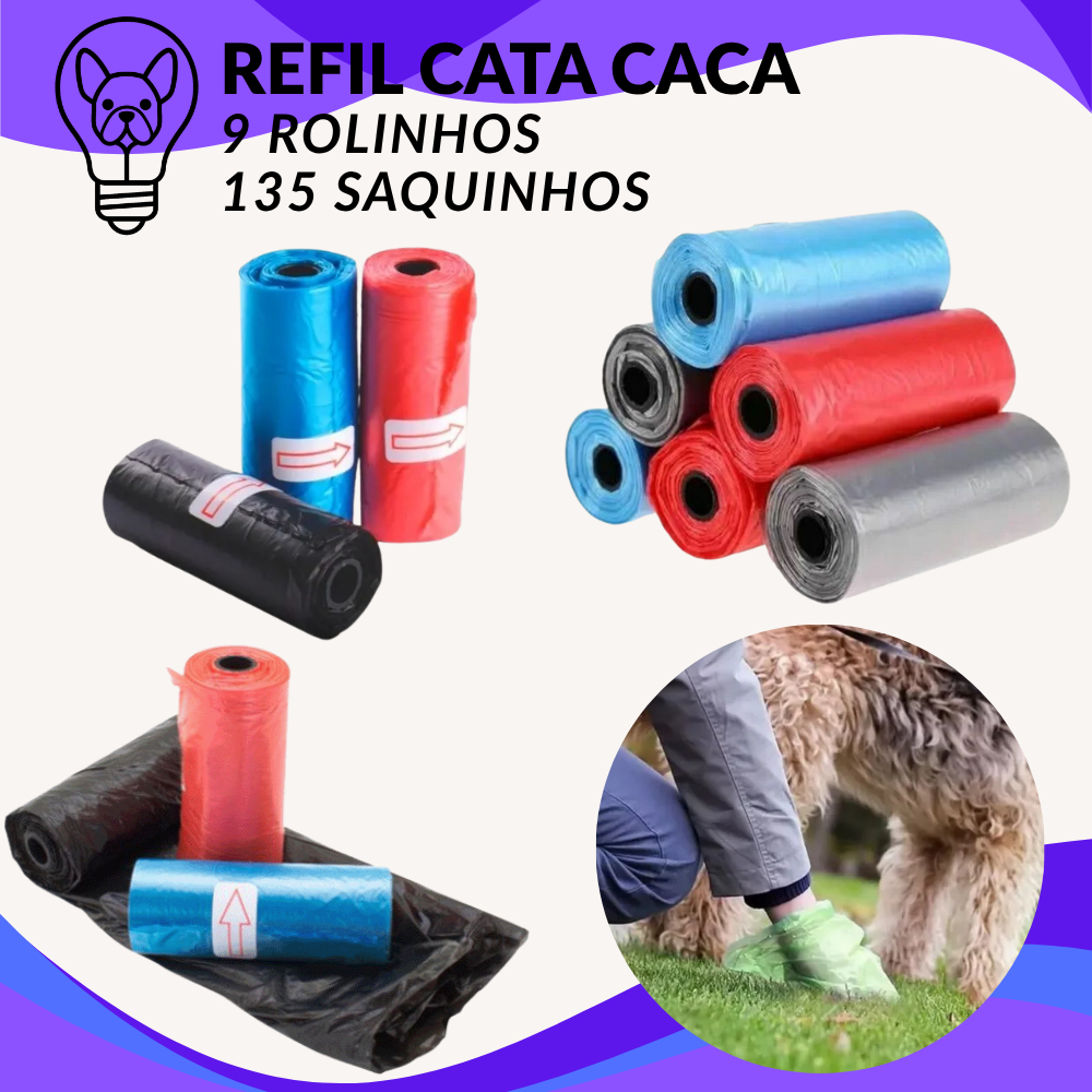 Refil Cata Caca 9 Rolinhos 135 Saquinhos Pet Cachorro Cao Gato Plastico Biodegradavel Recolher Coco