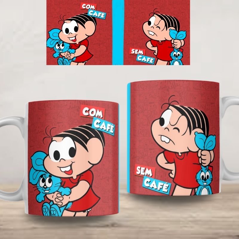 Caneca Personalizada Turma da Mônica com e sem Café Xícara 325ml Branca Cerâmica Porcelana Presente Lembrança