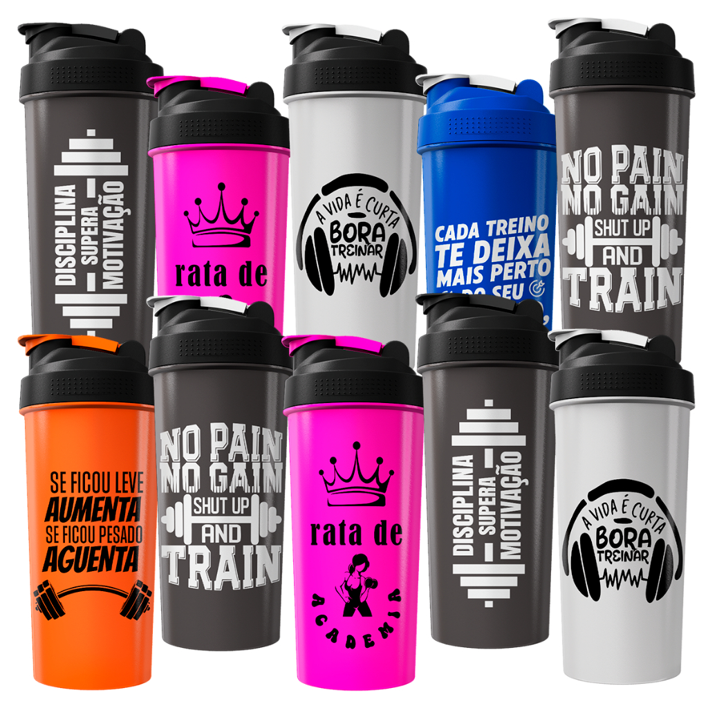 Kit 10 Coqueteleiras Frases Motivacionais Academia 600ml