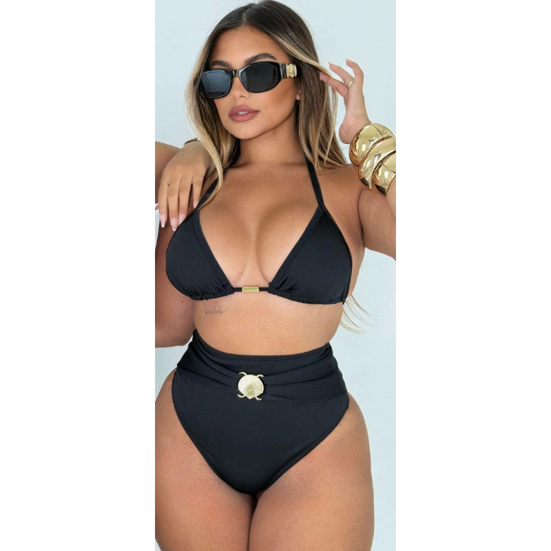 Biquíni Meia Taça Com Aro Calcinha Semi Fio Dental Asa Delta Fio Duplo Suplex Cintura Alta Hot Pants