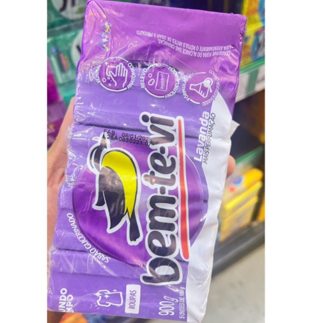 1 Pacotes com 05 unidades Sabão em Barra Bem-te-vi Lavanda em Oferta na Shopee