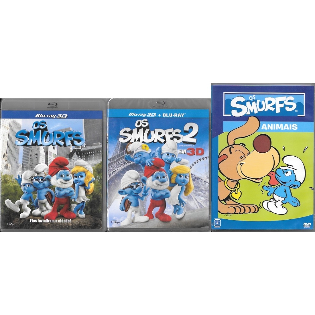 BD: Os Smurfs™ + Os Smurfs 2 (Blu-ray™ Disc) dublado/legendado (2D/3D) c/ jogo + DVD: Animais