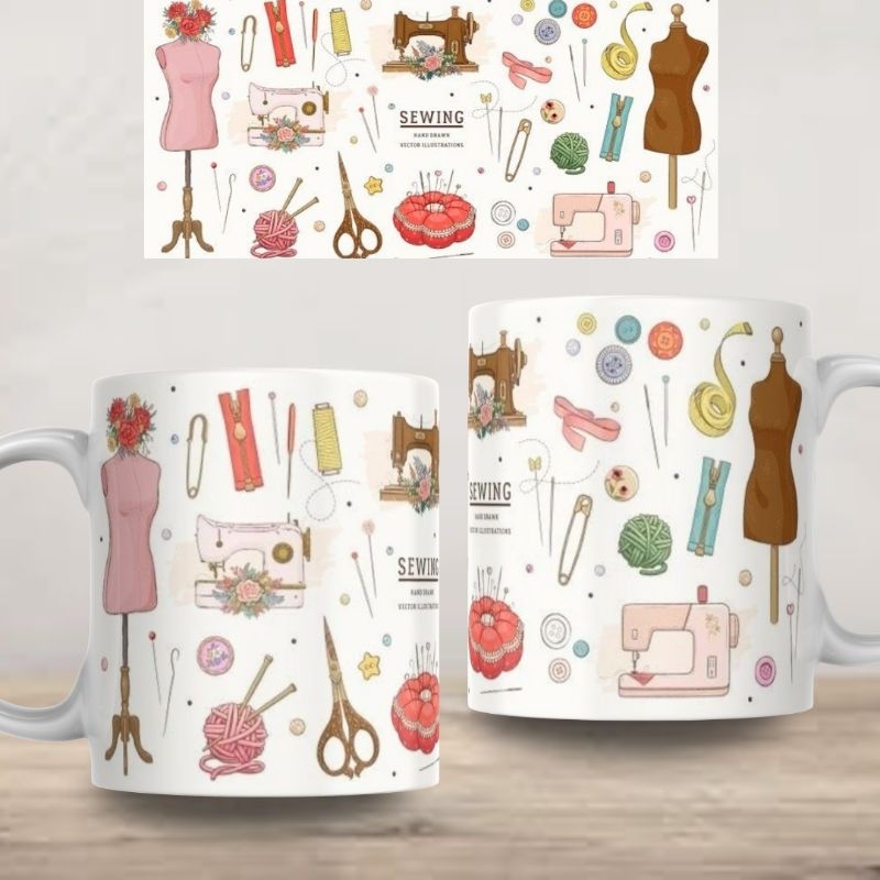 Caneca Personalizada Costureira Xícara 325ml Branca Cerâmica Porcelana Presente Lembrança