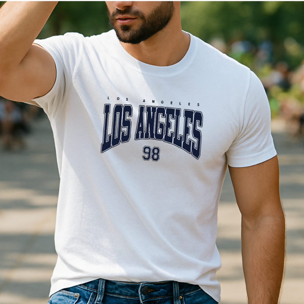 Camiseta Masculina Casual 100% Algodão com Estampa de Los Angeles LA