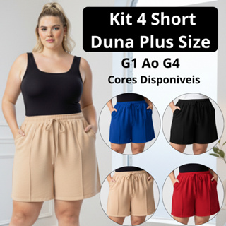 Kit 4 Short Feminino Duna Plus Size Soltinho Verão Cintura Alta Cós Elástico Bolso G1,G2,G3,G4 em Oferta na Shopee
