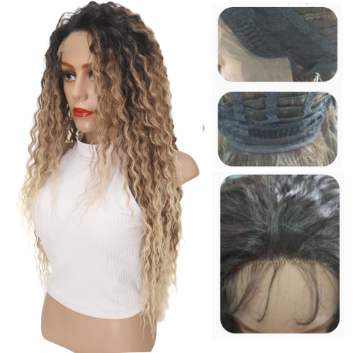 Peruca Front Lace Afro Frizada Cacheada Fibra bio Modelo Kama preto californiana divisão livre