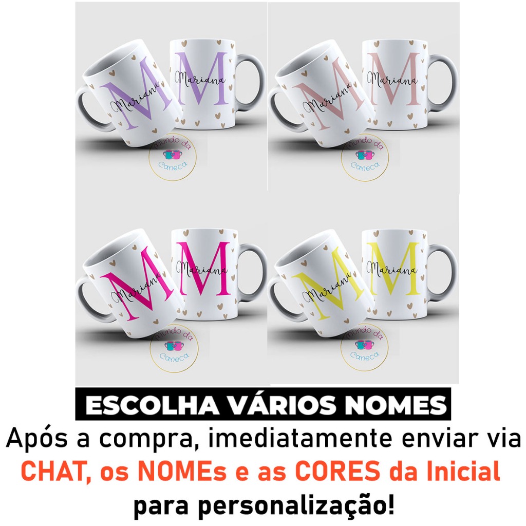 Caneca Personalizada com sua Inicial e seu Nome de Porcelana Escolha sua Cor Temos todas as Iniciais